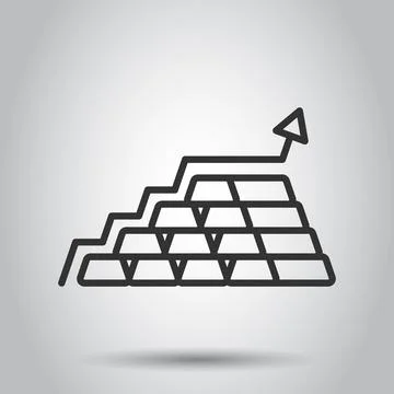 Gold stack price increase icon in flat style. Silver brick diagram vector ill Illustrazione stock