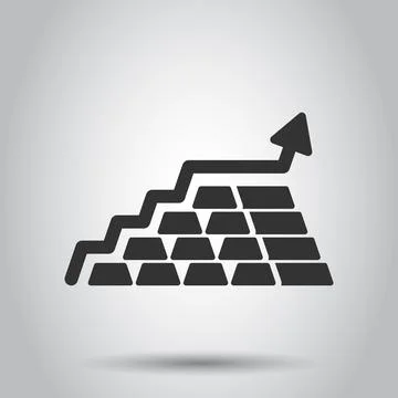 Gold stack price increase icon in flat style. Silver brick diagram vector ill Illustrazione stock