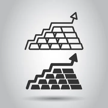 Gold stack price increase icon in flat style. Silver brick diagram vector ill Illustrazione stock
