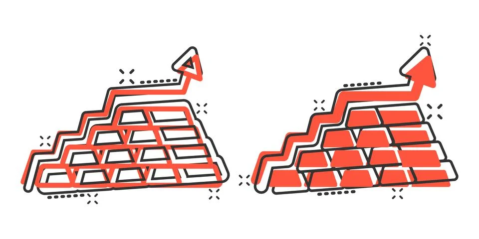 Gold stack price increase icon in comic style. Silver brick diagram cartoon v 스톡 일러스트