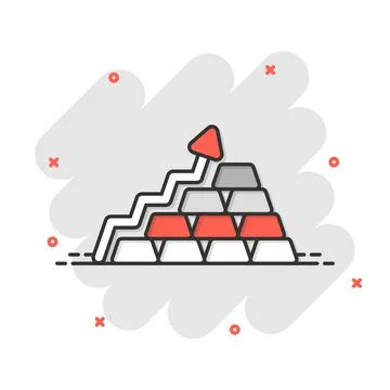 Gold stack price increase icon in comic style. Silver brick diagram cartoon v Stock Illustration