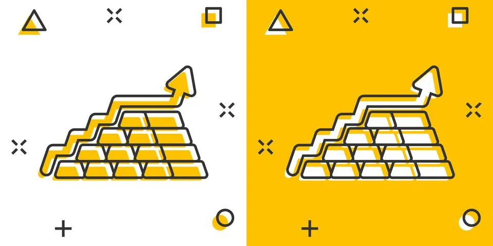 Gold stack price increase icon in comic style. Silver brick diagram cartoon v Stock Illustration