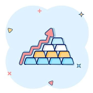 Gold stack price increase icon in comic style. Silver brick diagram cartoon v 스톡 일러스트
