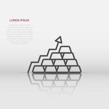 Gold stack price increase icon in flat style. Silver brick diagram vector i.. Illustrazione stock