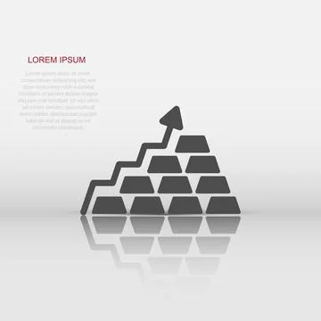 Gold stack price increase icon in flat style. Silver brick diagram vector i.. Stock Illustration
