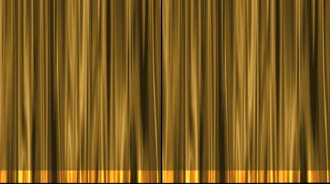 Gold stage theater curtain opens from center to black matte. Video stock 7762425