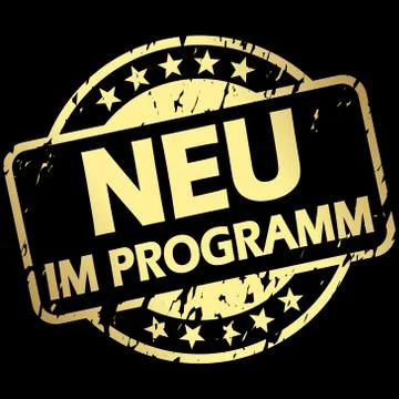 Gold stamp with Banner New in programm (in german) Stock Illustration