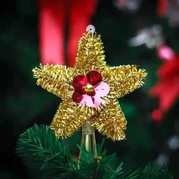 Gold star on christmas tree for background texture Stock Photos