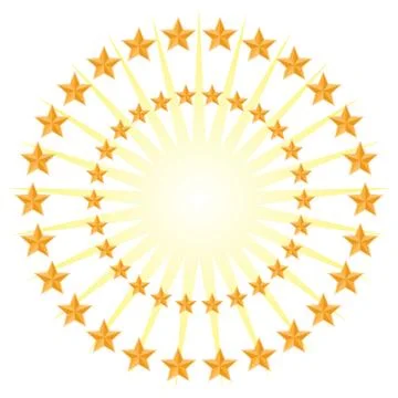Gold Star Circle Pattern Energy Burst Isolated on White Background Stock Illustration