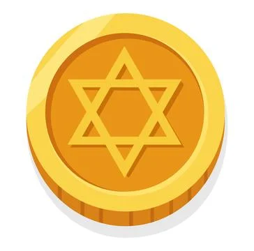 Gold Star of David Coin Flat Vector Religious Symbol Stock Illustration