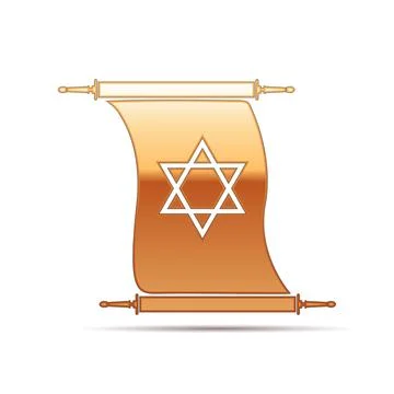 Gold Star of David on scroll icon for white background. Vector Illustration 스톡 일러스트