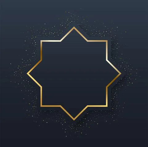 Gold star with eight points, stardust and glow light effect, abstract symmetry Stock Illustration