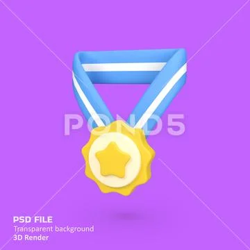 Gold star medal isolated 3d render icon illustration Modello PSD