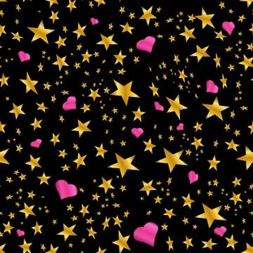 Gold Star Pink Hearts Pattern Stock Illustration