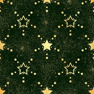 Gold star seamless pattern. Abstract green modern seamless pattern with gold Stock Illustration