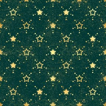 Gold star seamless pattern. Abstract green modern seamless pattern with gold Stock Illustration