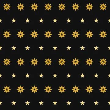 Gold star seamless pattern with eight pointed ornaments and small cream stars on Stock Illustration
