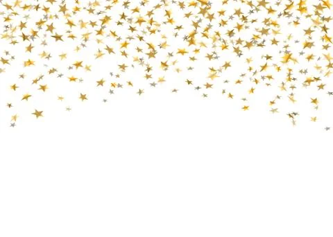 Gold stars falling confetti isolated on white background. Golden abstract rai Stock Illustration