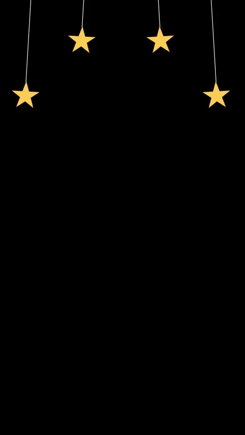 Gold stars on strings with clean black background, playful hanging ornaments, Stock Footage 334128475