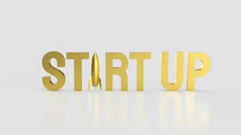The Gold Start up and Rocket for Business concept 3d Rendering. Stock Illustration