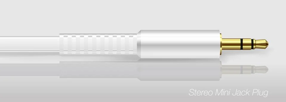 Gold Stereo Mini Jack Plug with Flat White Braid Stock Illustration