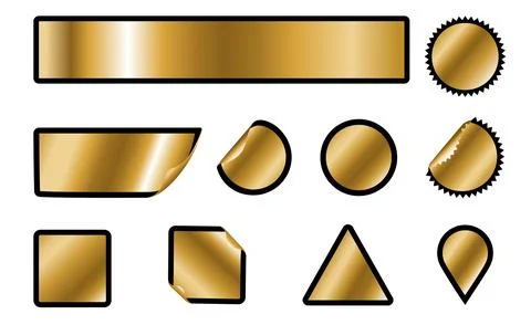 Gold stickers with curled edges, vector illustration collection. Elements o.. Stock Illustration