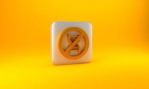 Gold Stop GMO icon isolated on yellow background. Genetically modified organism Stock Illustration