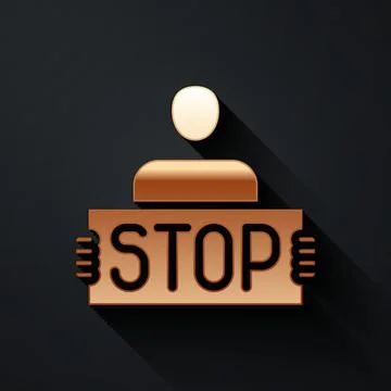 Gold Stop war icon isolated on black background. Antiwar protest. World peace Stock Illustration