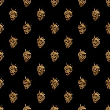Gold strawberry seamless pattern. Berry hand painted abstract nature backgr.. Stock Illustration