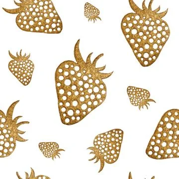 Gold strawberry seamless pattern. Berry hand painted abstract nature backgr.. Stock Illustration