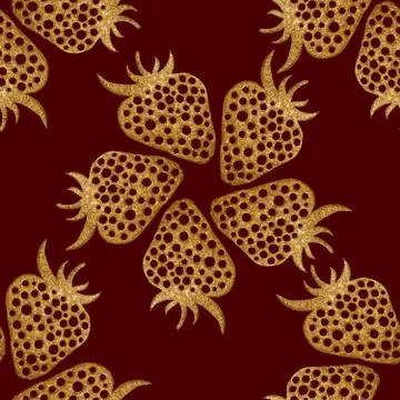 Gold strawberry seamless pattern. Berry hand painted abstract nature background Stock Illustration