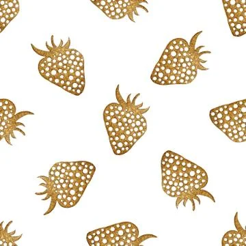 Gold strawberry seamless pattern. Berry hand painted abstract nature background Stock Illustration