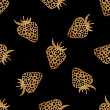 Gold strawberry seamless pattern. Berry hand painted abstract nature background Stock Illustration