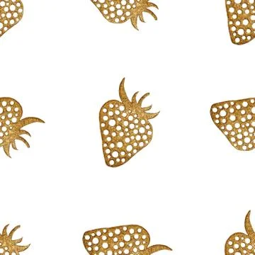 Gold strawberry seamless pattern. Berry hand painted abstract nature background Stock Illustration