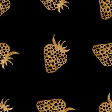 Gold strawberry seamless pattern. Berry hand painted abstract nature background Stock Illustration