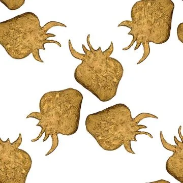 Gold strawberry seamless pattern. Berry hand painted abstract nature background Stock Illustration