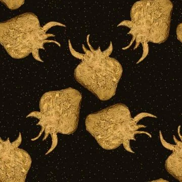 Gold strawberry seamless pattern. Berry hand painted abstract nature background Stock Illustration