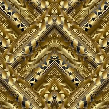 Gold striped meander seamless pattern. Surface golden geometric Stock Illustration