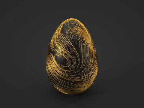Gold strips on black easter egg. 3d illustration Stock Illustration