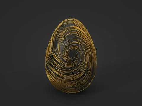 Gold strips on black easter egg. 3d illustration Stock Illustration