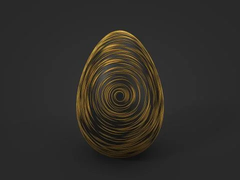Gold strips on black easter egg. 3d illustration Stock Illustration