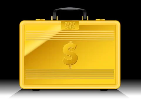 Gold suitcase with $ sign on side Stock Illustration