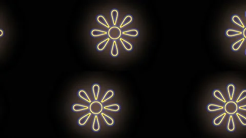 Gold summer flowers pattern with neon effect Stock Footage 202115636
