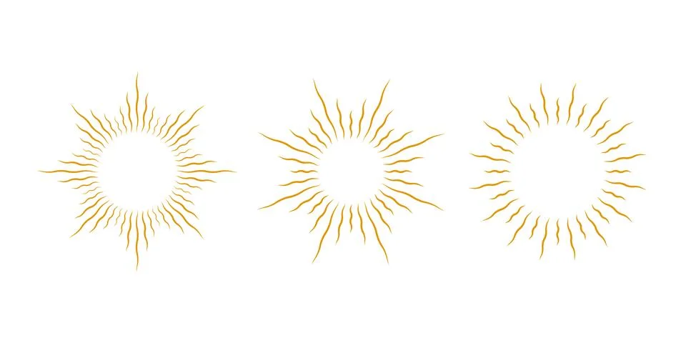Gold sunburst frames set. Retro sun light rays element collection. Vintage Stock Illustration
