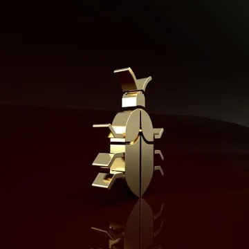 Gold System bug concept icon isolated on brown background. Code bug concept.  Stock Illustration