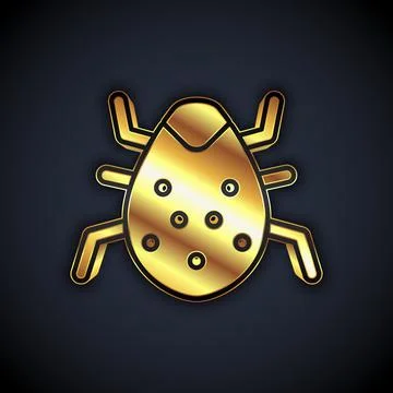 Gold System bug concept icon isolated on black background. Code bug concept. Bug Stock Illustration