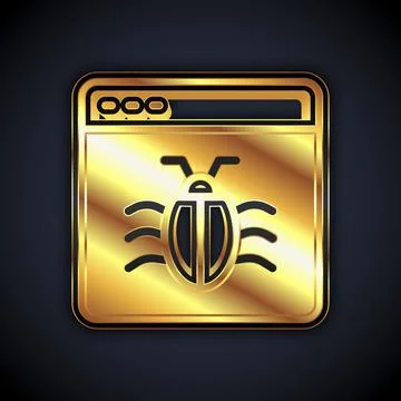 Gold System bug concept icon isolated on black background. Code bug concept. Bug Illustrazione stock