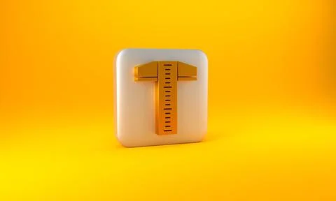 Gold T-square line for professional drafting icon isolated on yellow background Illustrazione stock