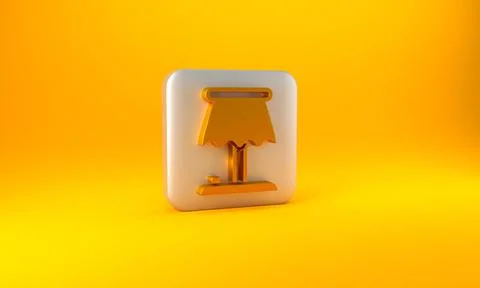 Gold Table lamp icon isolated on yellow background. Silver square button. 3D  Stock Illustration