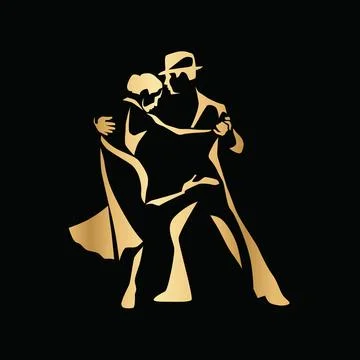 Gold Tango Dancing Couple Logo Sign Emblem Symbol Elegant Latin Dance Silhouette Ilustração Stock